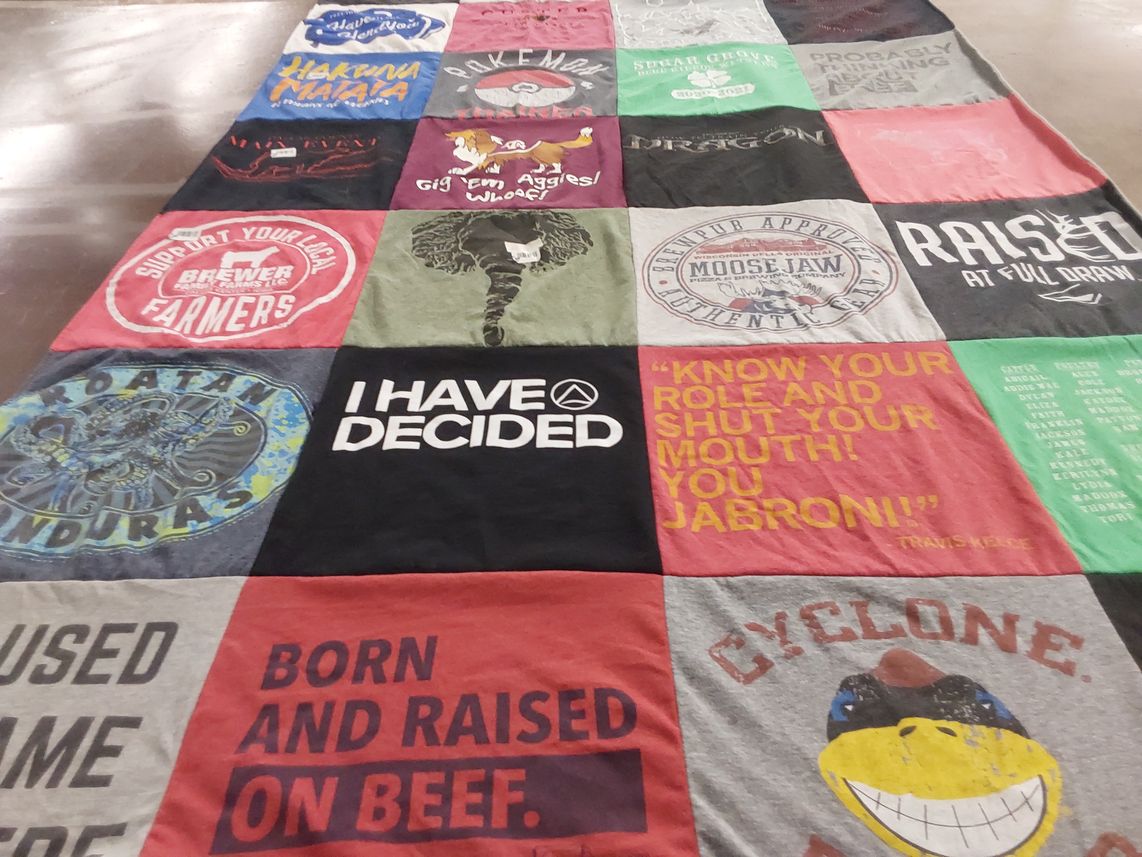 T-shirt quilt featuring cyclone by Julie from IA
