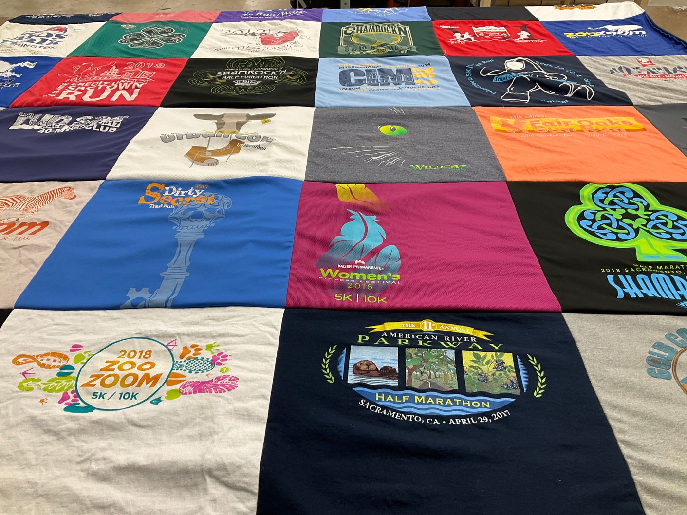 T-shirt quilt with running, marathons themes by Emma from CA