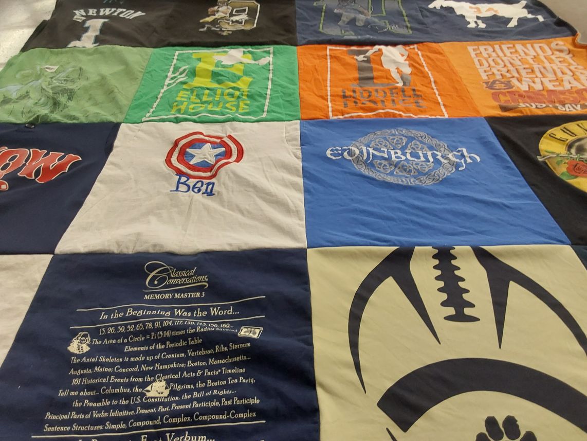 T-shirt quilt with education, friendship themes by Virginia from NC