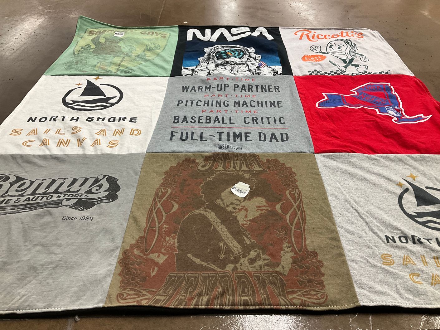T-shirt quilt with sailing, baseball themes by Elizabeth from MA