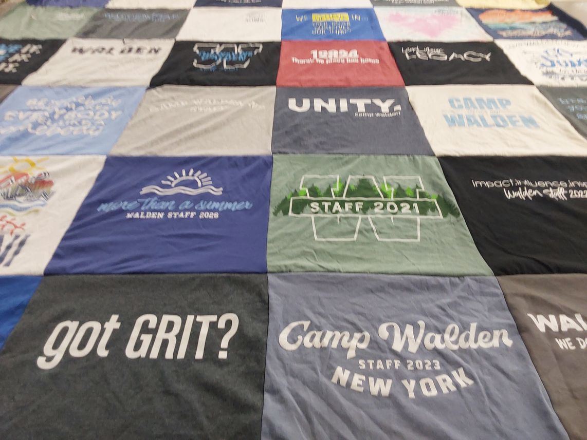 T-shirt quilt with summer camp, staff training themes by Robyn from MA