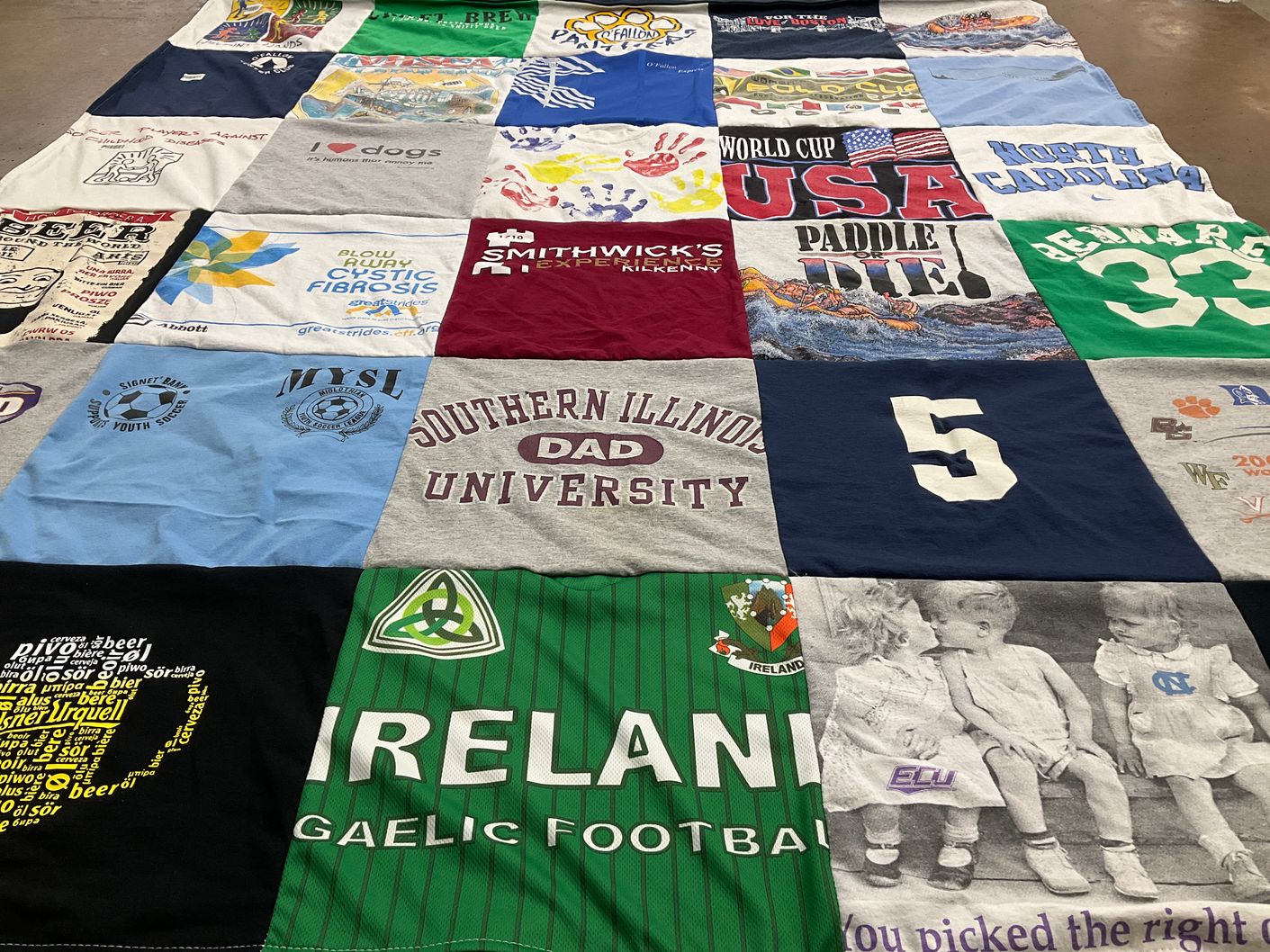 T-shirt quilt featuring southern illinois university, ireland gaelic football by Debbie from VA