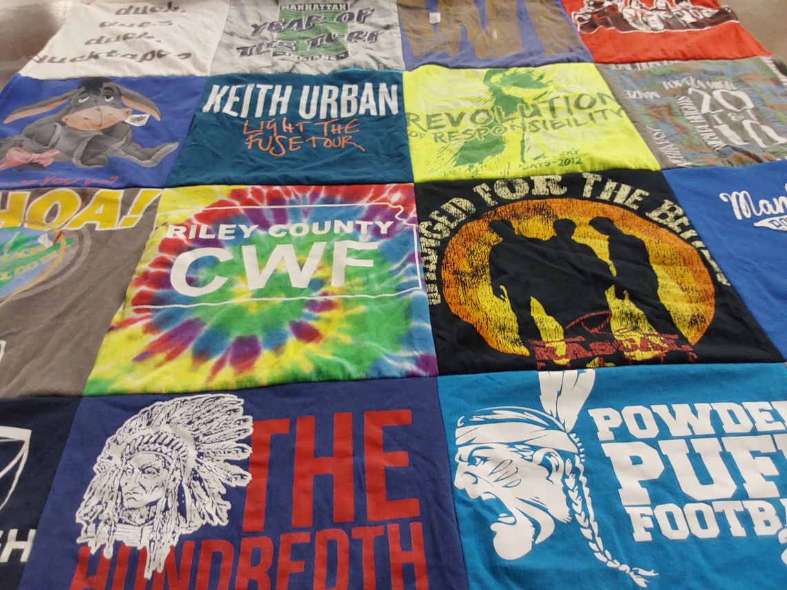 T-shirt quilt featuring powder puff football by Harley from KS
