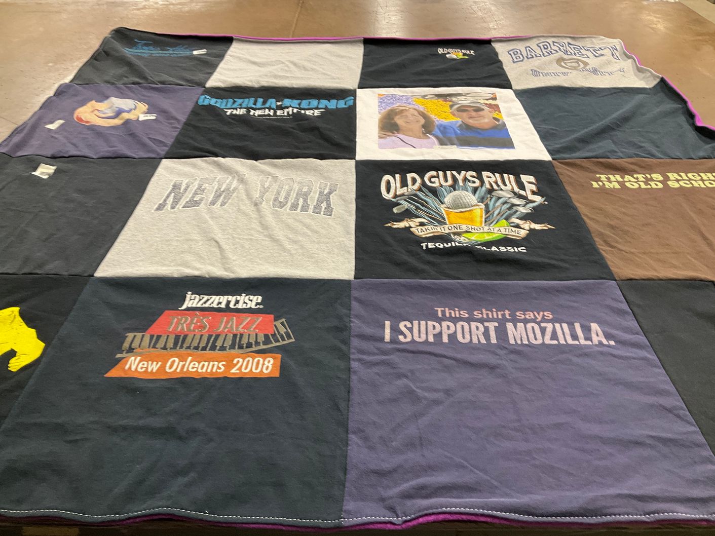 T-shirt quilt with music, jazz themes by Sonia from NY