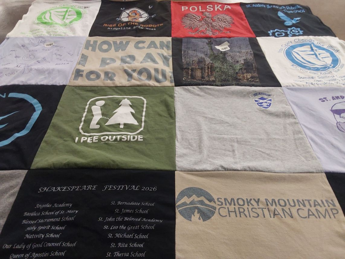 T-shirt quilt from angelus academy, basilica school of st. mary by Meg from VA