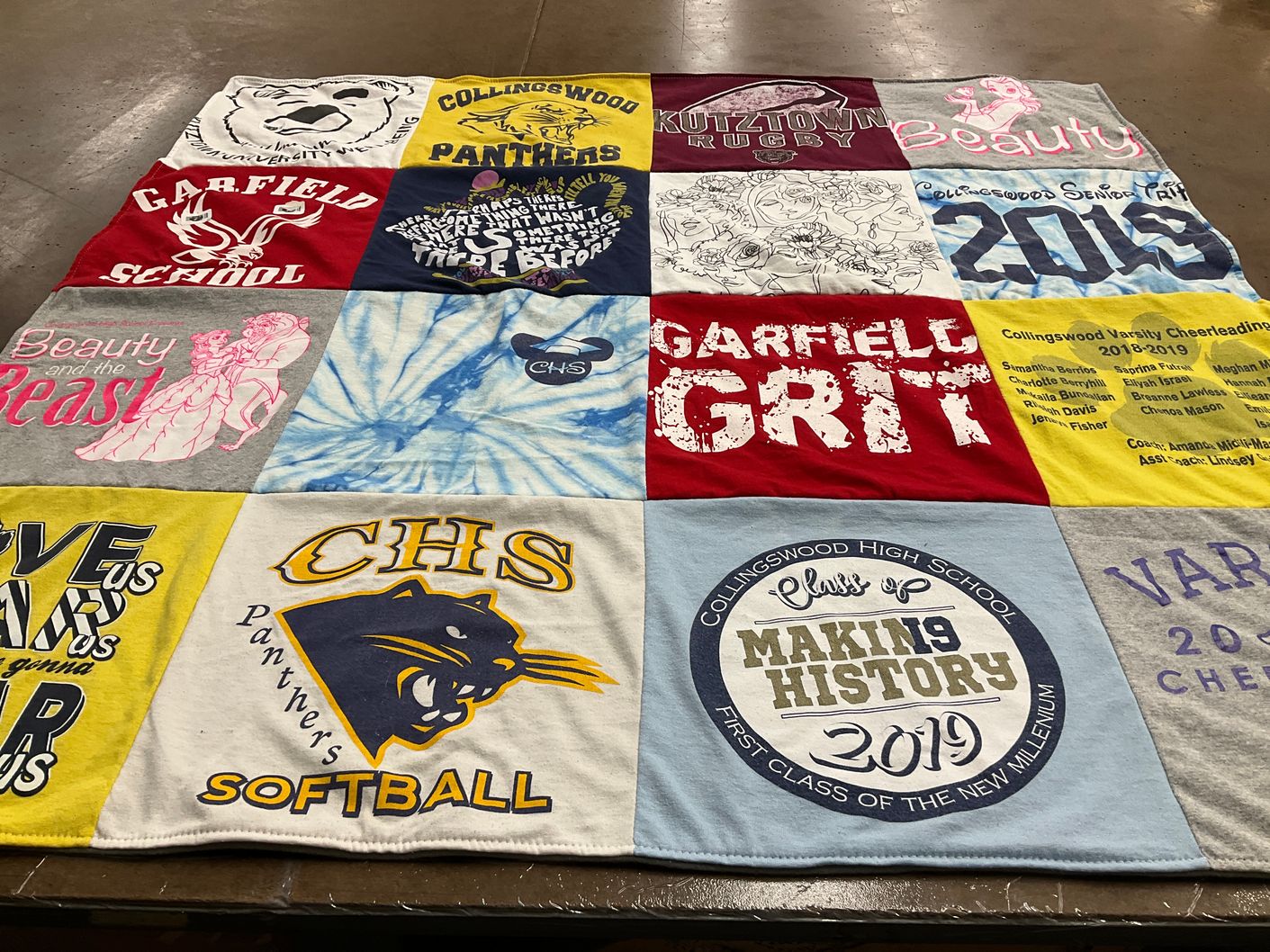 T-shirt quilt featuring collingswood panthers, chs panthers softball by Paula from NJ