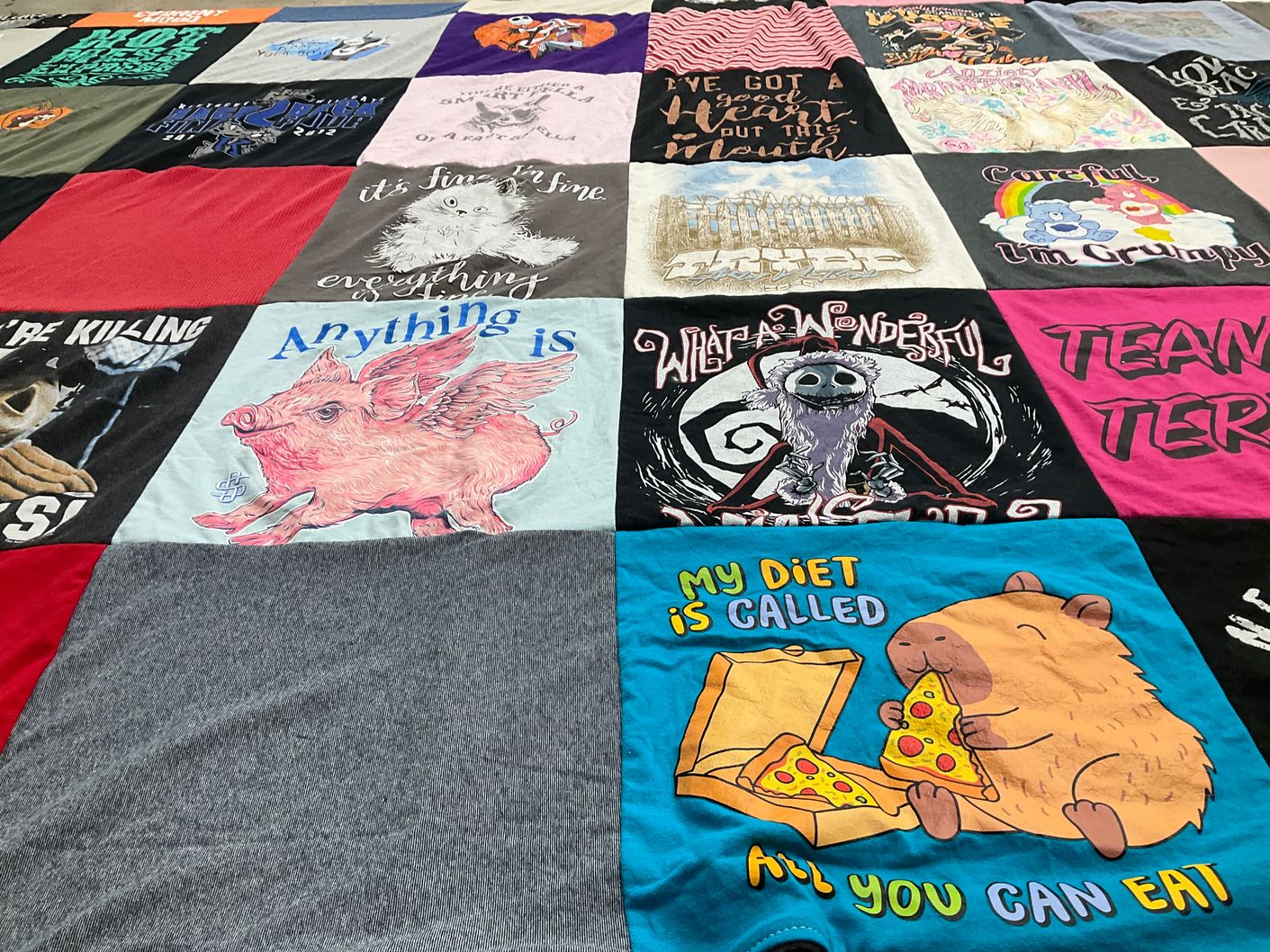 T-shirt quilt with humor, animals themes by James from KY