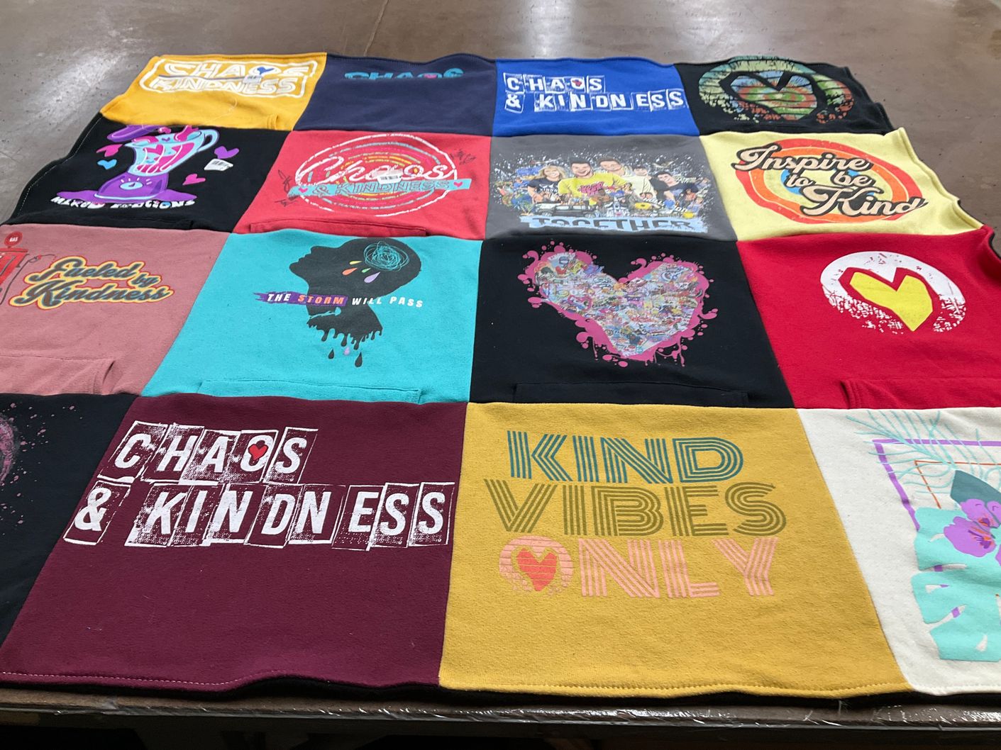 T-shirt quilt with kindness, positivity themes by Julie from VT