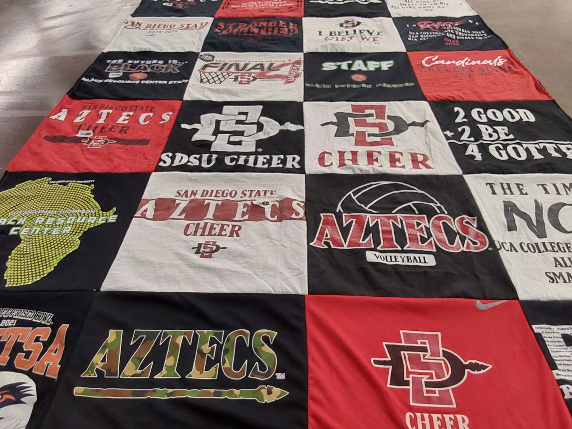 T-shirt quilt featuring san diego state university aztecs by Taylor from IN