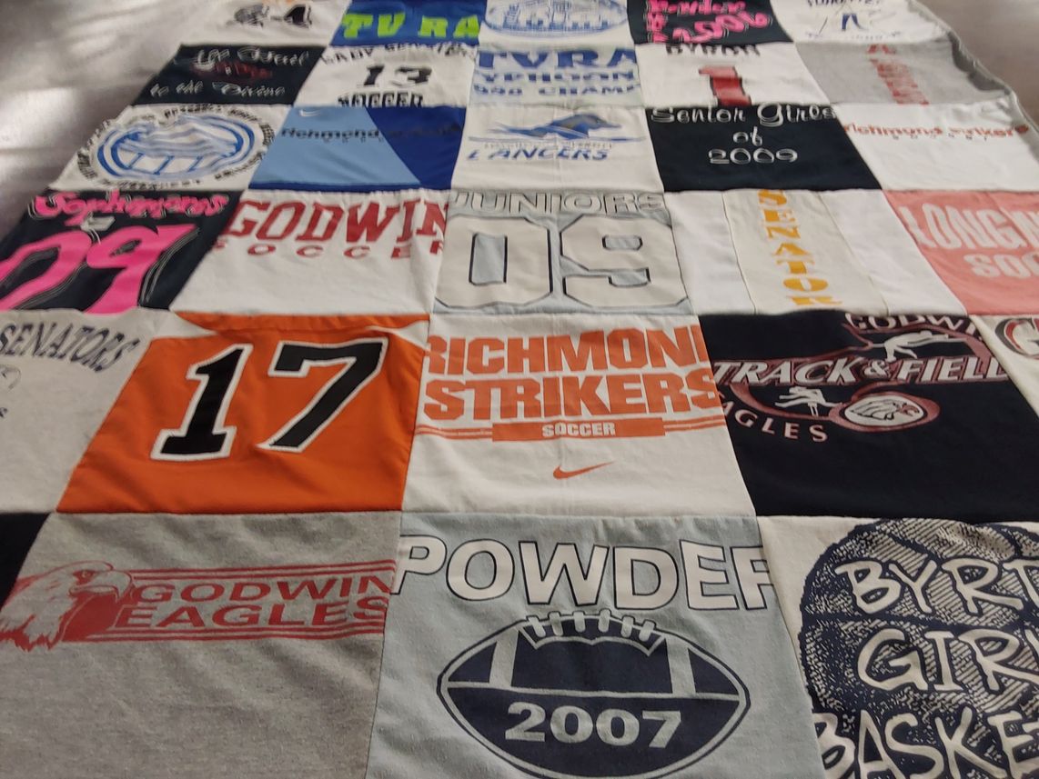 T-shirt quilt featuring godwin eagles, richmond strikers soccer by Annette from VA