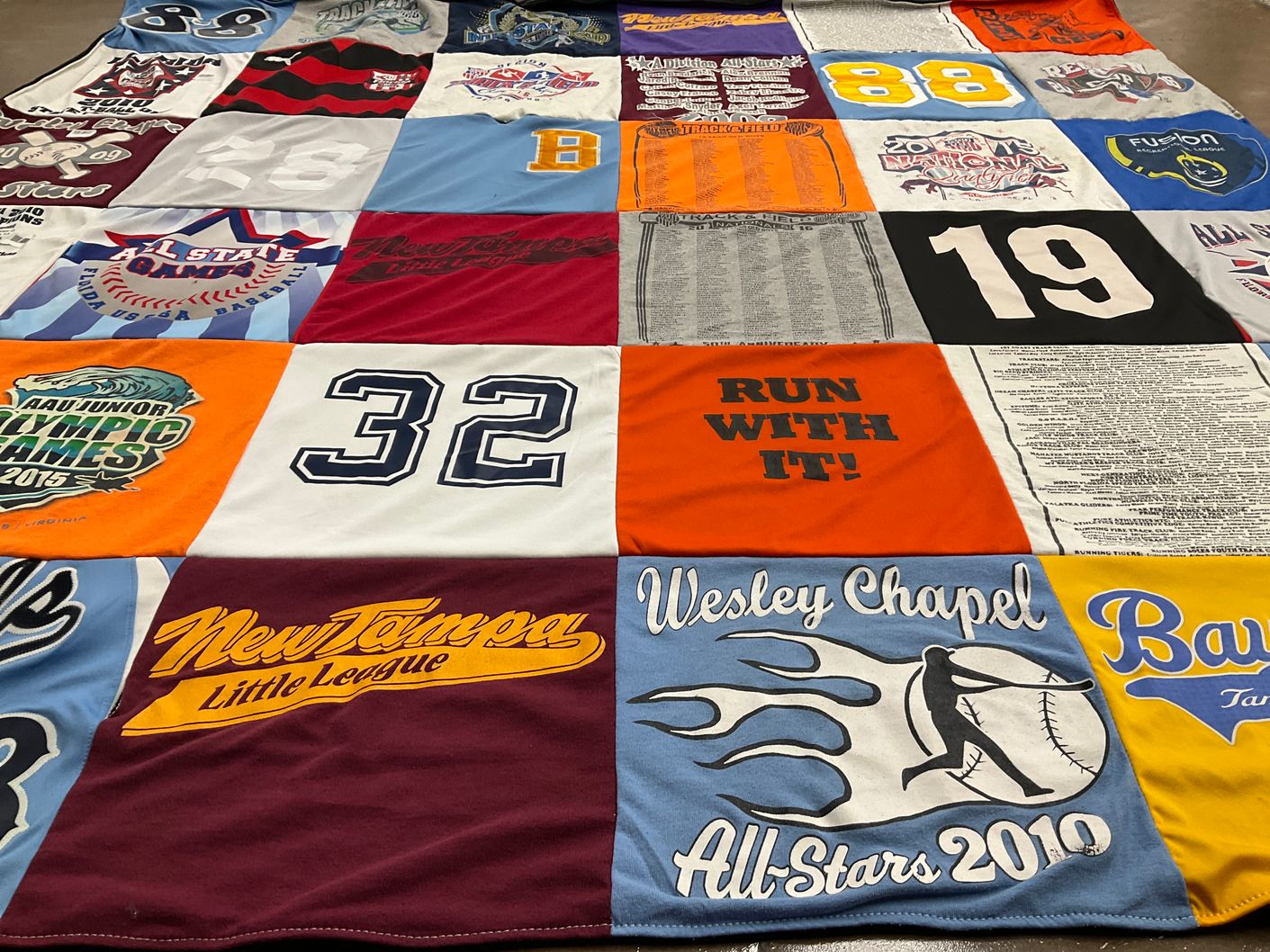 T-shirt quilt with baseball, sports themes by Brenda from FL
