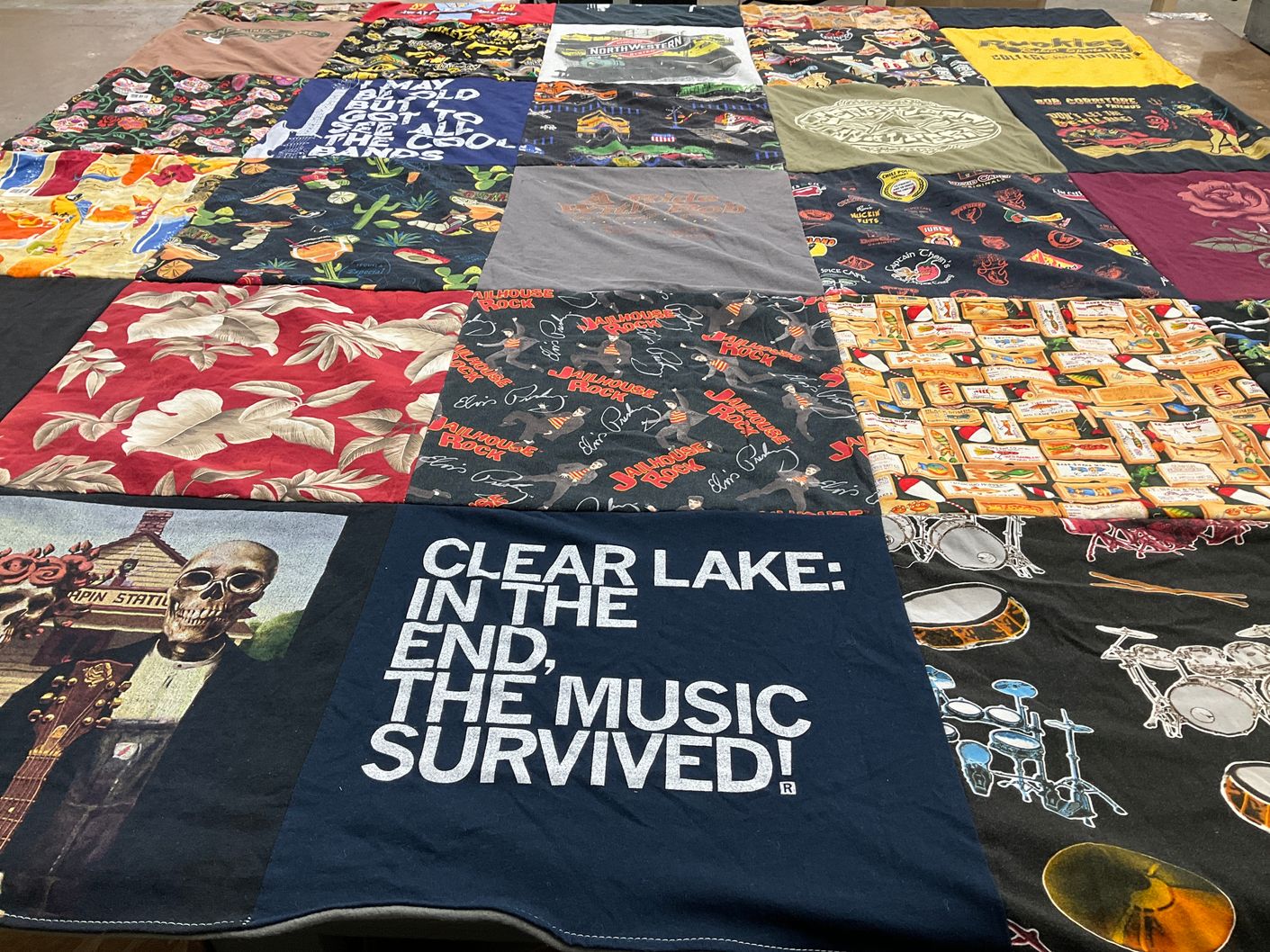 T-shirt quilt with music, art themes by Jessica from IA