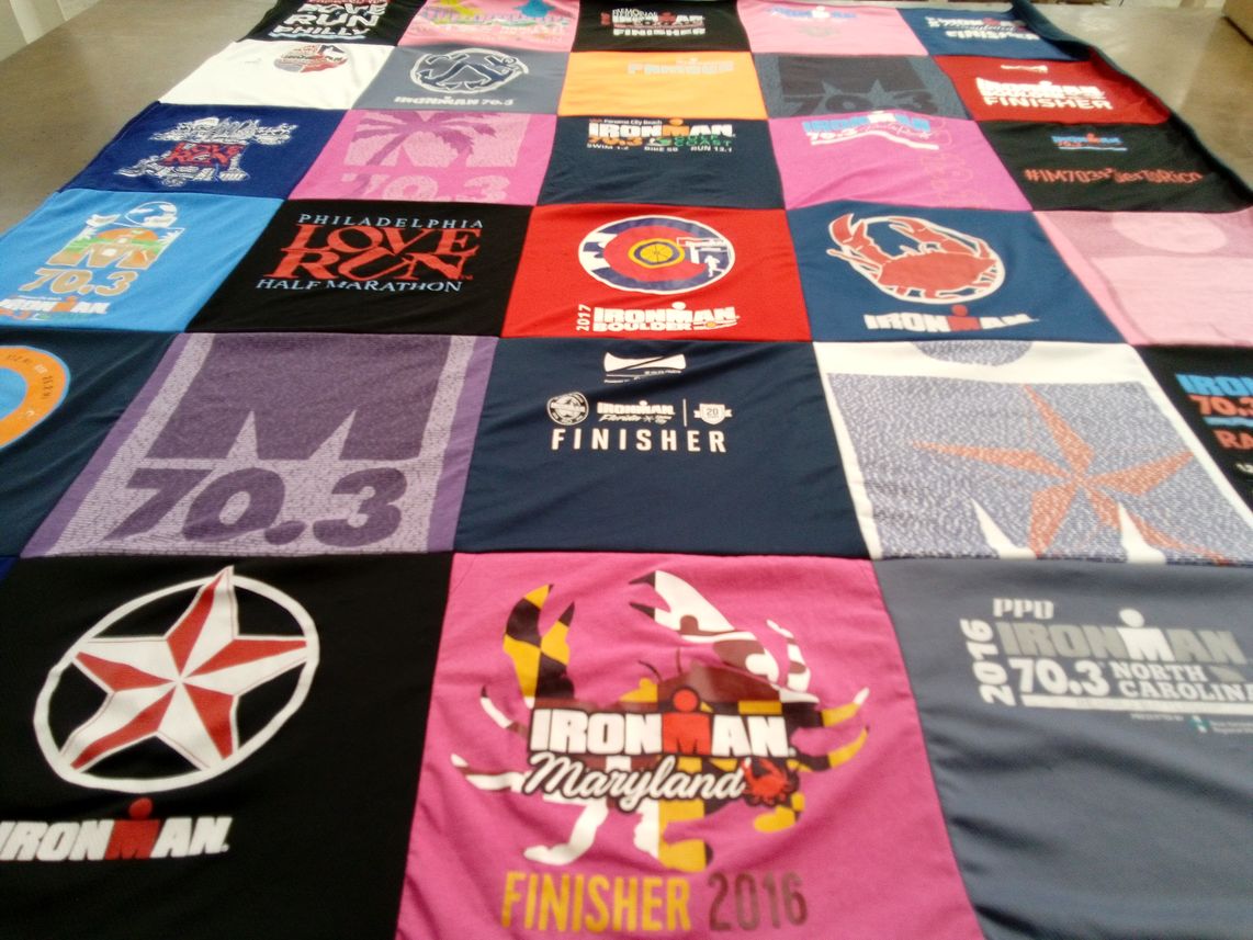 T-shirt quilt with triathlon, running themes by Nina from FL