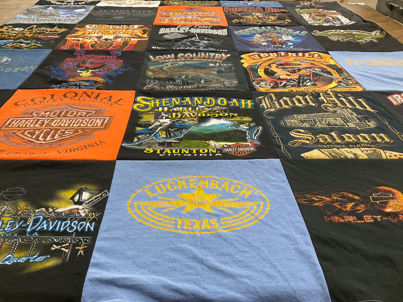 T-shirt quilt with motorcycles, biking themes by Mark from VA