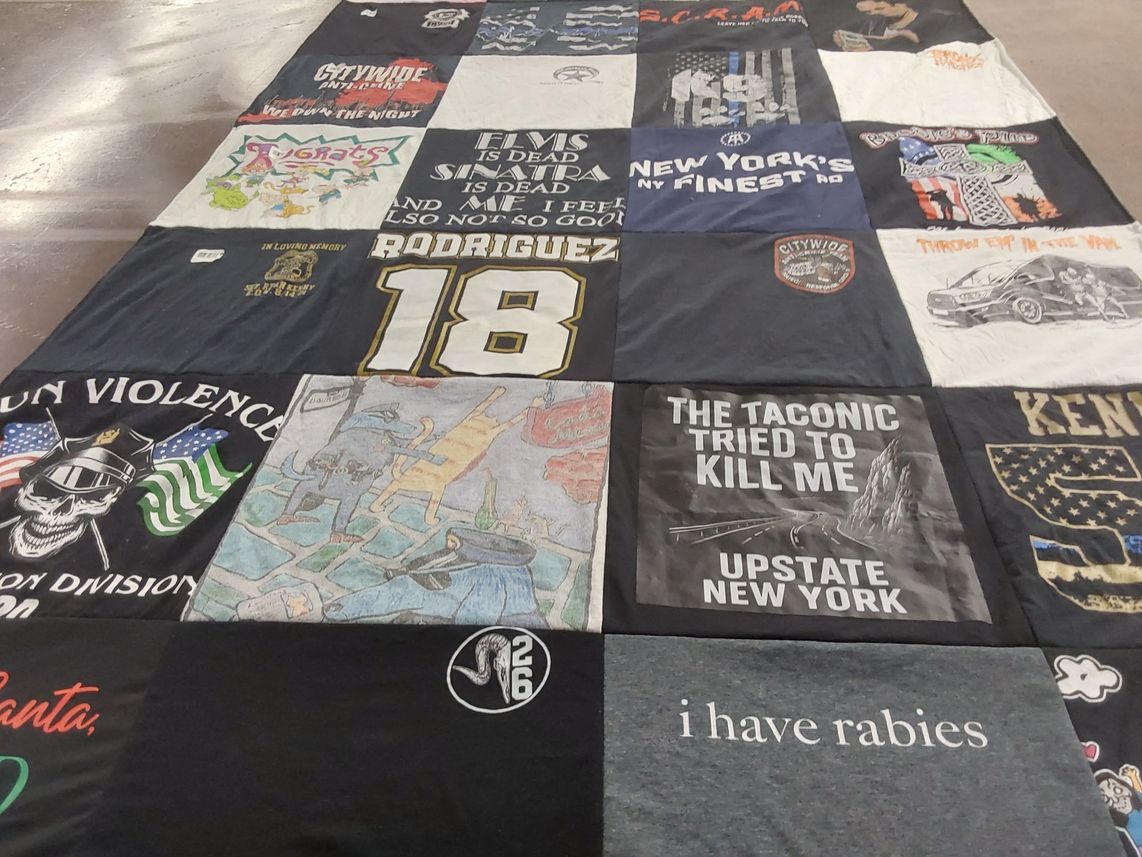 T-shirt quilt with art, music themes by Jason from NY