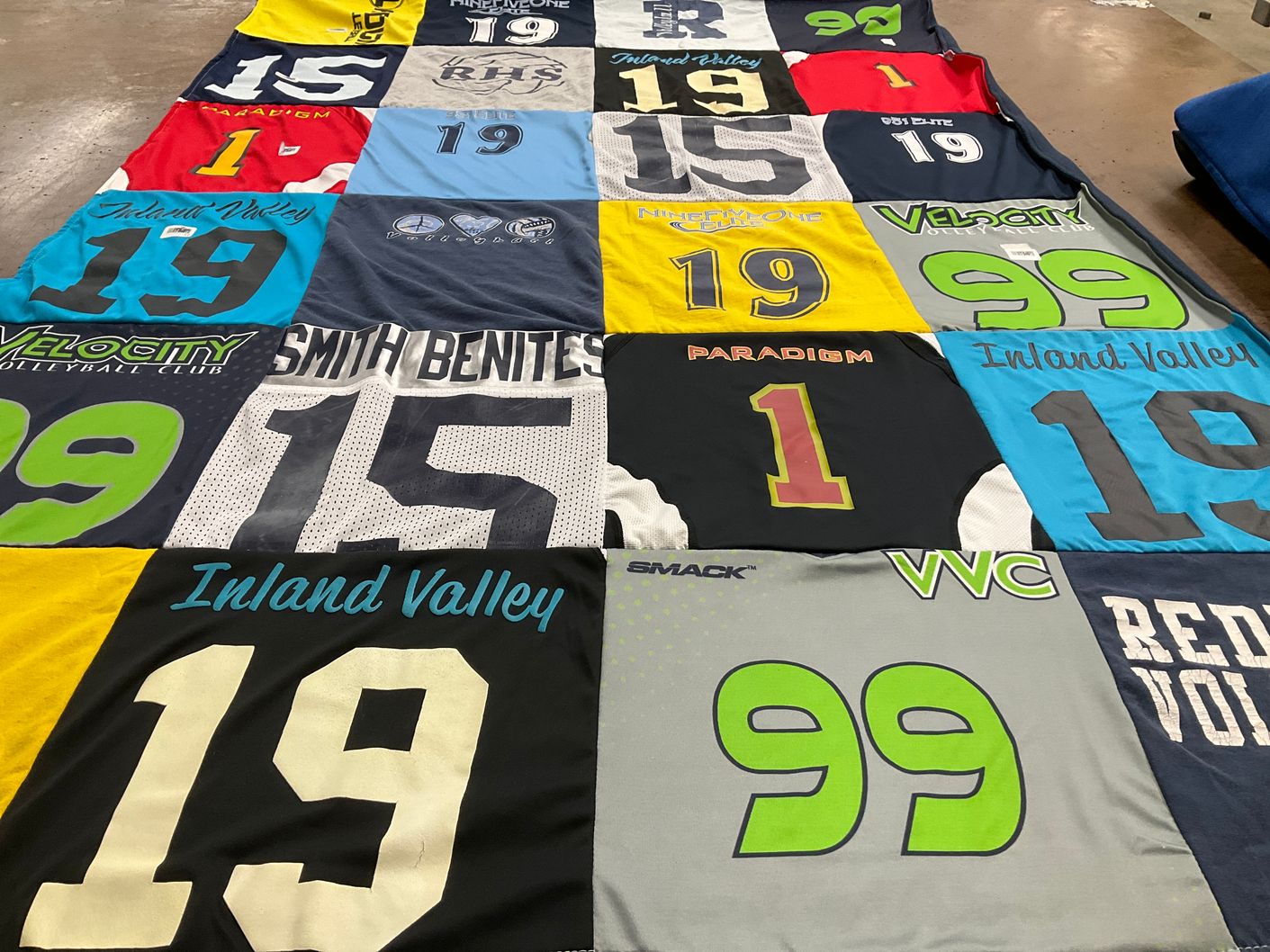 T-shirt quilt with volleyball themes by Jacque from CA