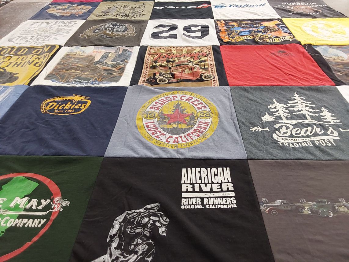 T-shirt quilt with outdoor, adventuring themes by Marguerite from VA