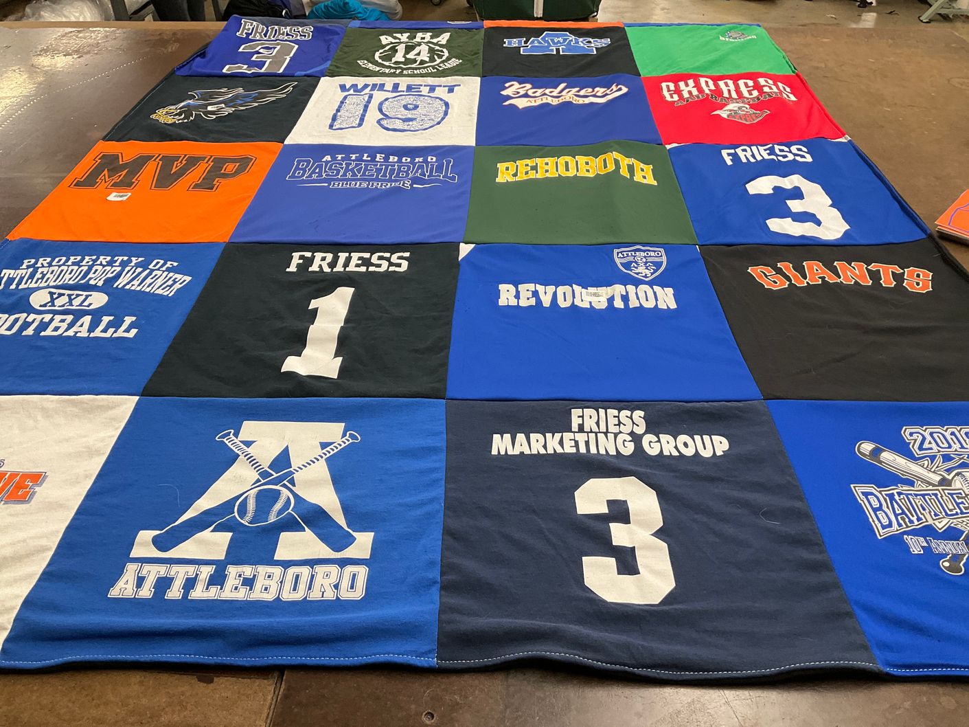 T-shirt quilt featuring attleboro high school, rehoboth youth football by Julie from MA