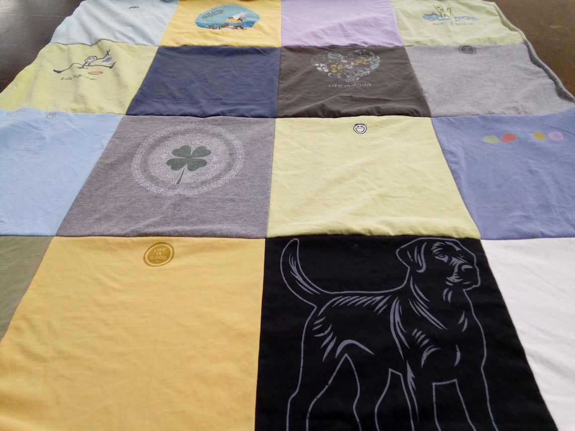 T-shirt quilt with pets, nature themes by Mary from SC