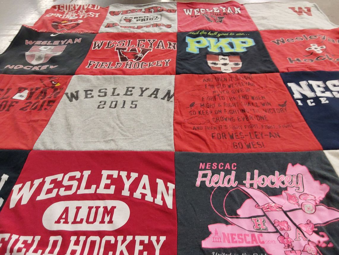 T-shirt quilt featuring wesleyan field hockey, wesleyan hockey by Lilah from MO