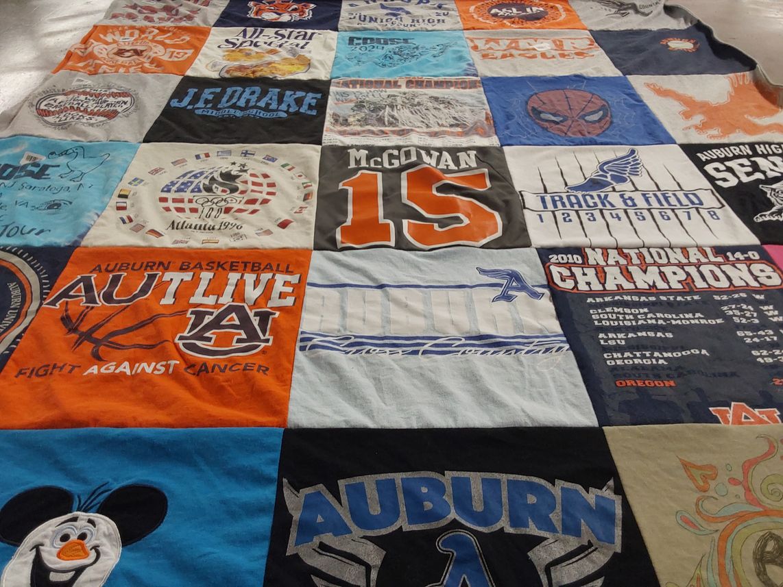 T-shirt quilt featuring auburn university basketball, auburn high school track and field by meredith from AL