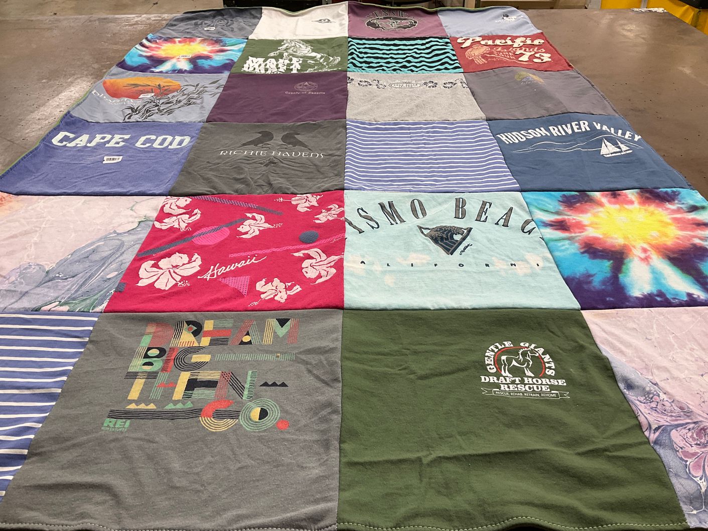 T-shirt quilt with travel, outdoors themes by Anne from NM
