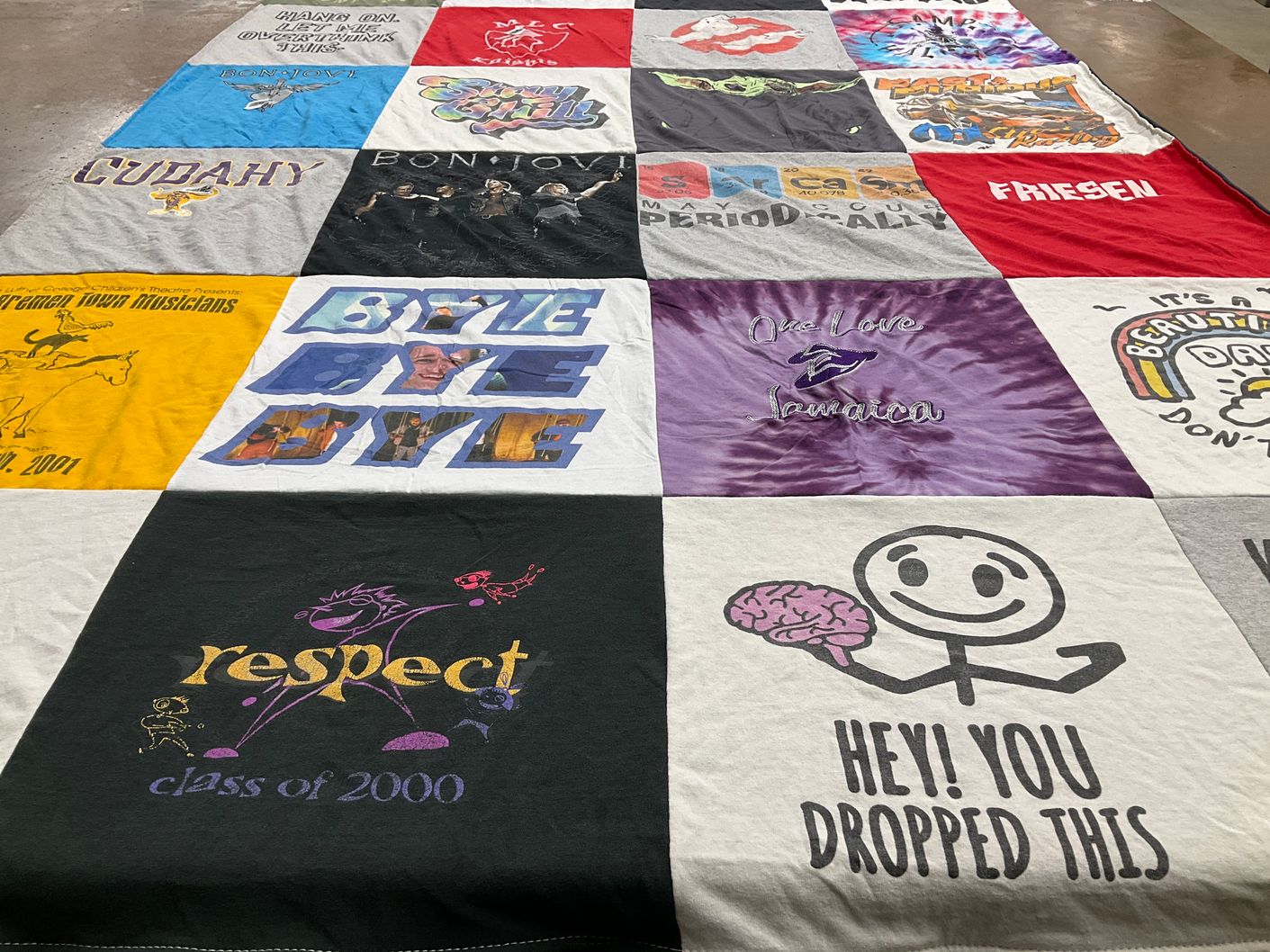 T-shirt quilt with music, theater themes by Sandra from WI