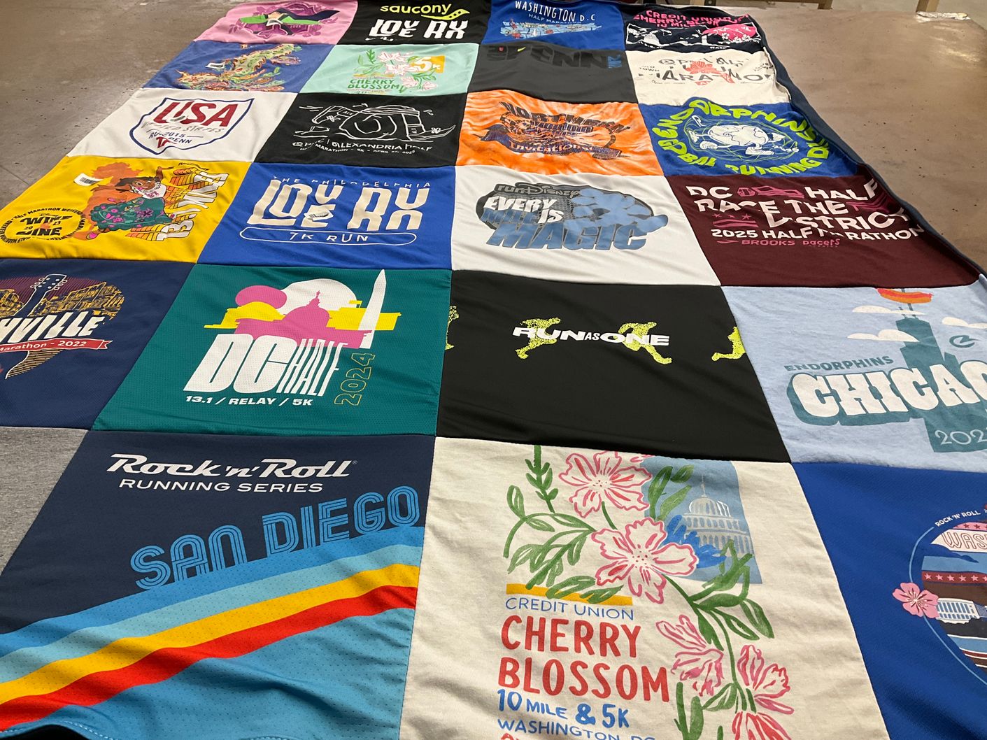 T-shirt quilt with running, marathon themes by Emily from DC