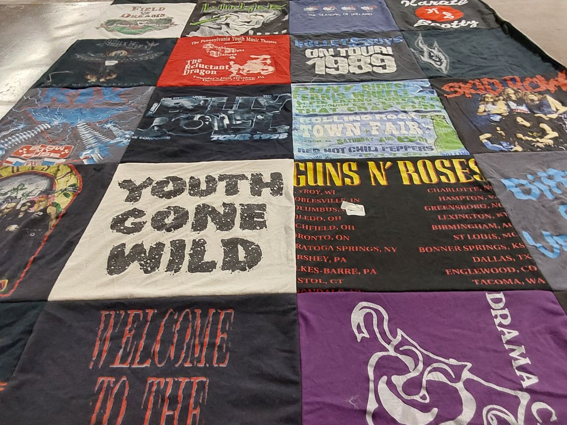 T-shirt quilt with music, concerts themes by Jessica from PA