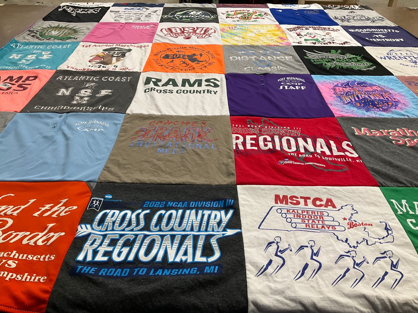 T-shirt quilt with running, sports themes by Elisabeth from MA