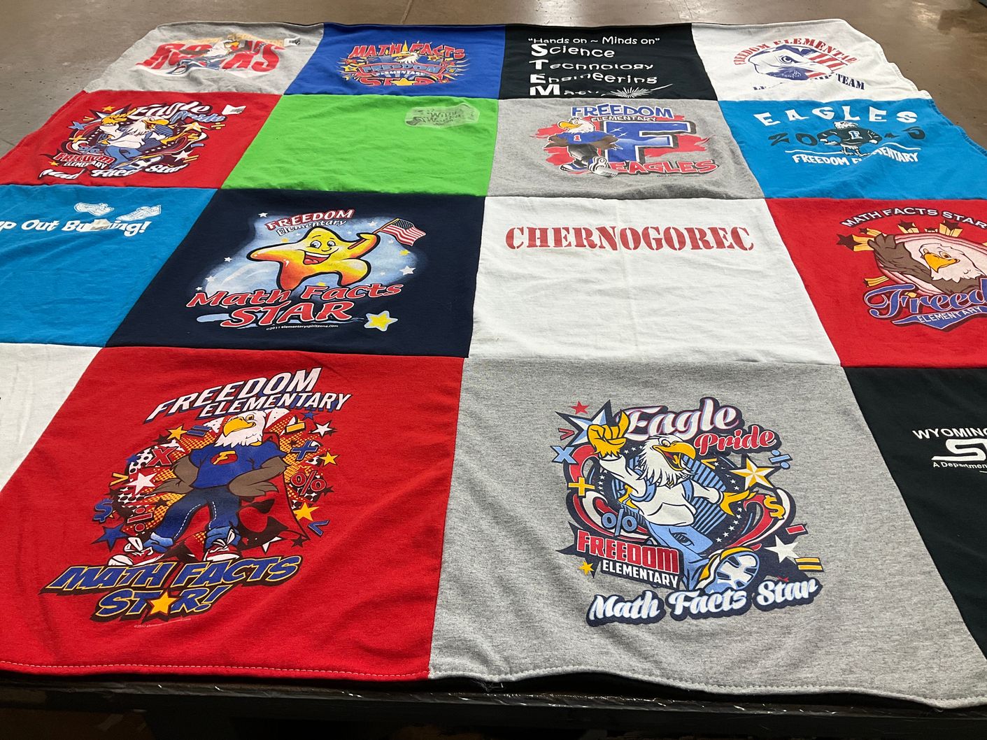 T-shirt quilt from freedom elementary school by Amanda from WY