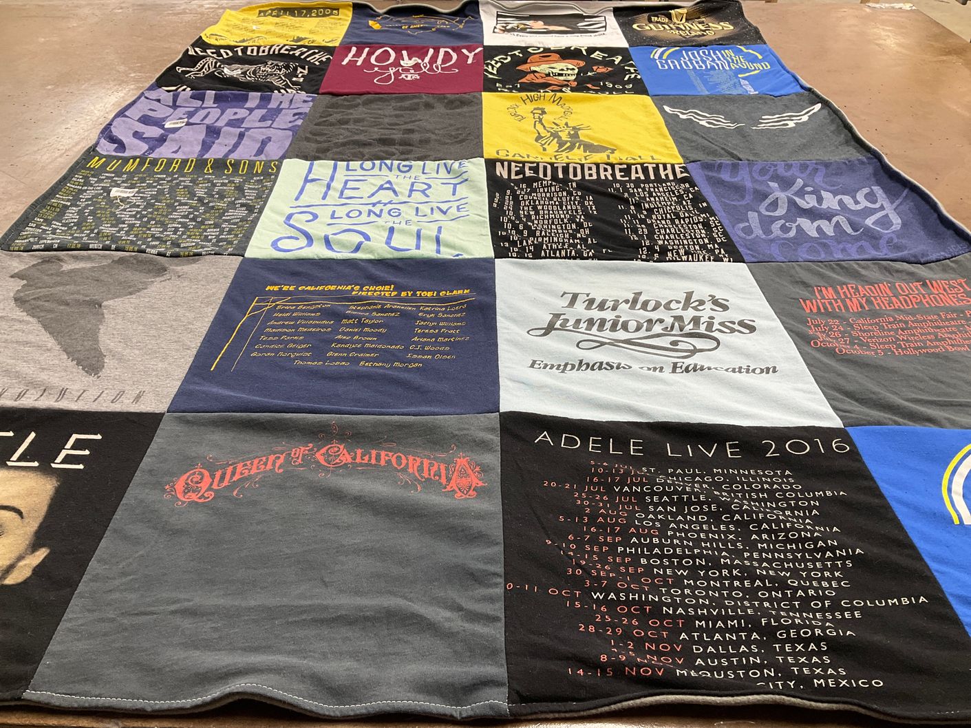 T-shirt quilt with music, live events themes by Bianca from CA