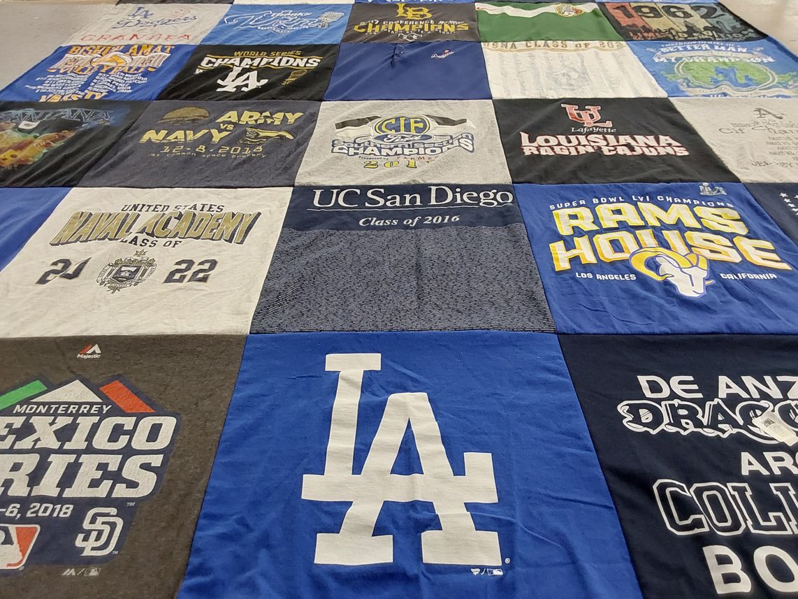 T-shirt quilt featuring los angeles rams, de anza college by Carolina from CA