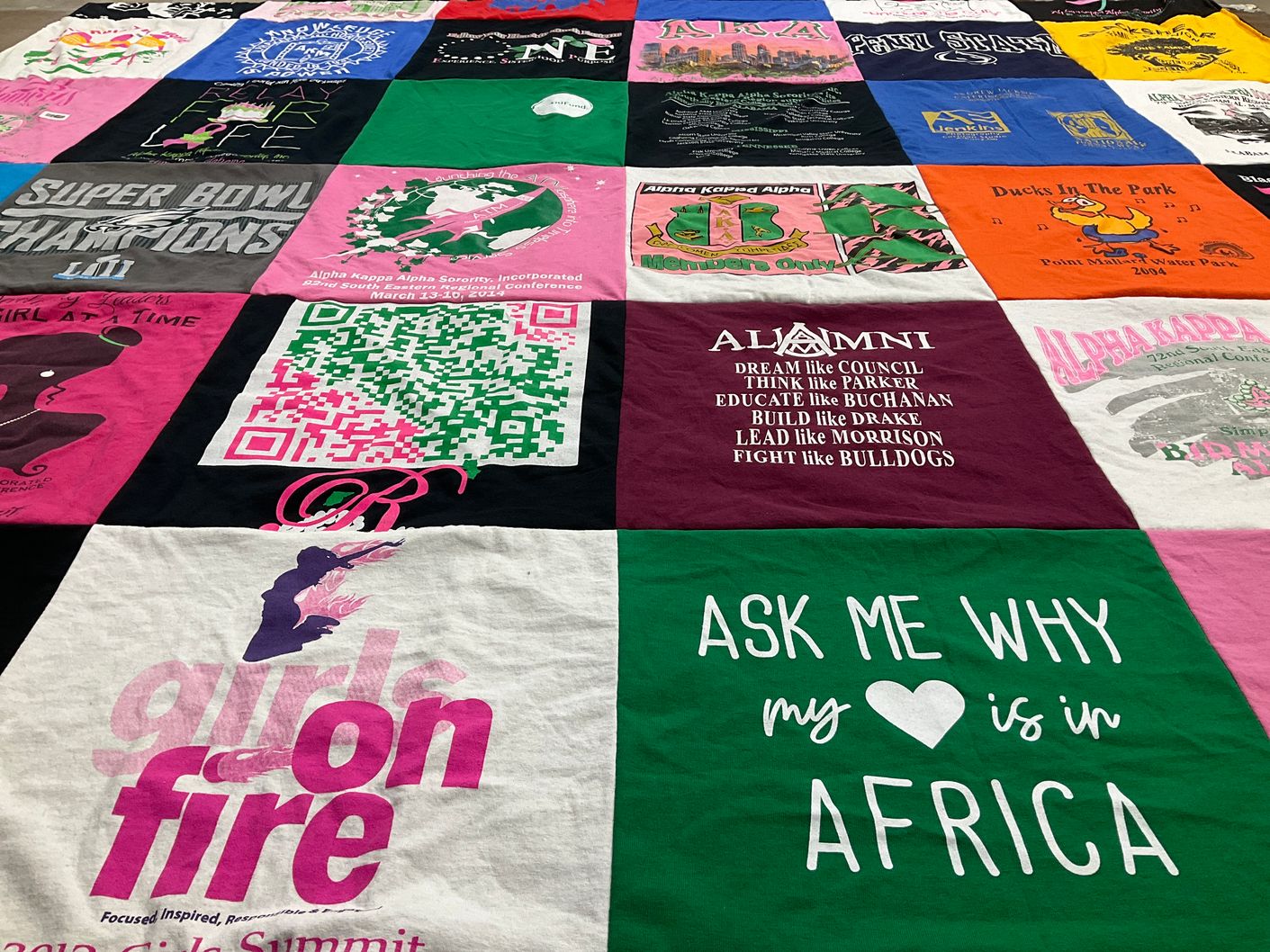 T-shirt quilt with community, sorority themes by Mildred from AL