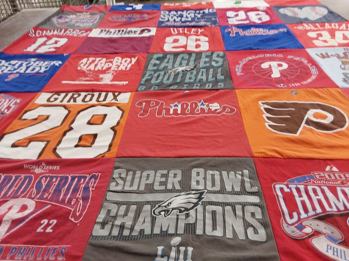 T-shirt quilt featuring philadelphia phillies, philadelphia eagles by Kristin from NJ