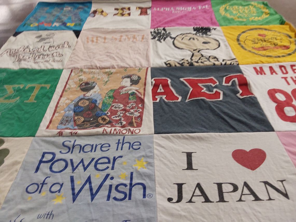 T-shirt quilt with cultural exchange, philanthropy themes by Daniela from TX