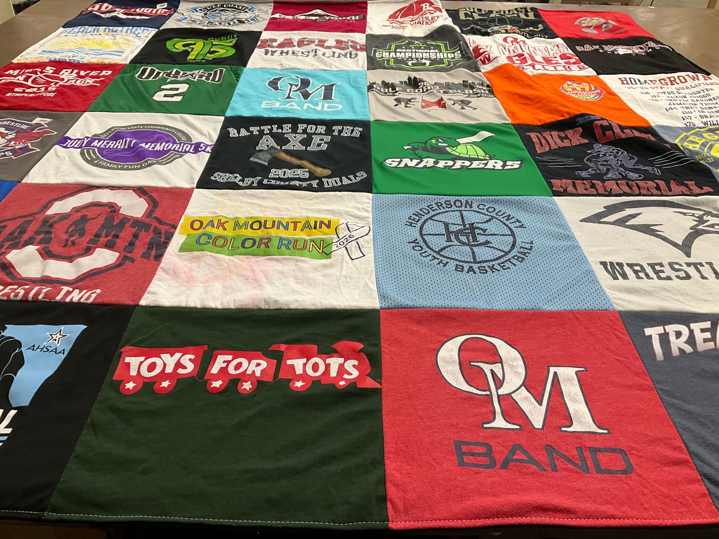 T-shirt quilt featuring oak mountain high school wrestling, anderson county youth basketball by Sherry from AL