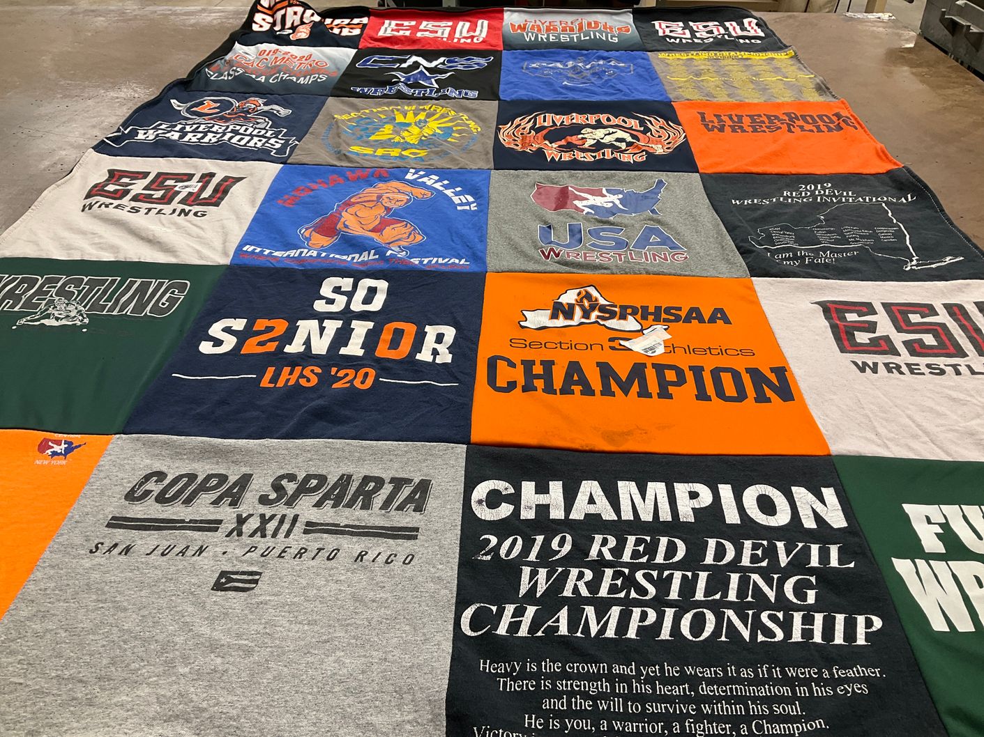 T-shirt quilt featuring liverpool wrestling, liverpool warriors by Haley from NY