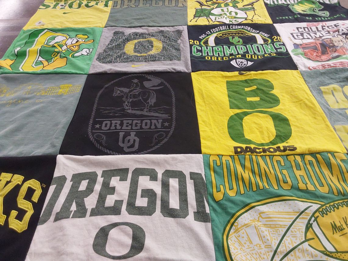 T-shirt quilt featuring oregon ducks by Kaitlyn from CA