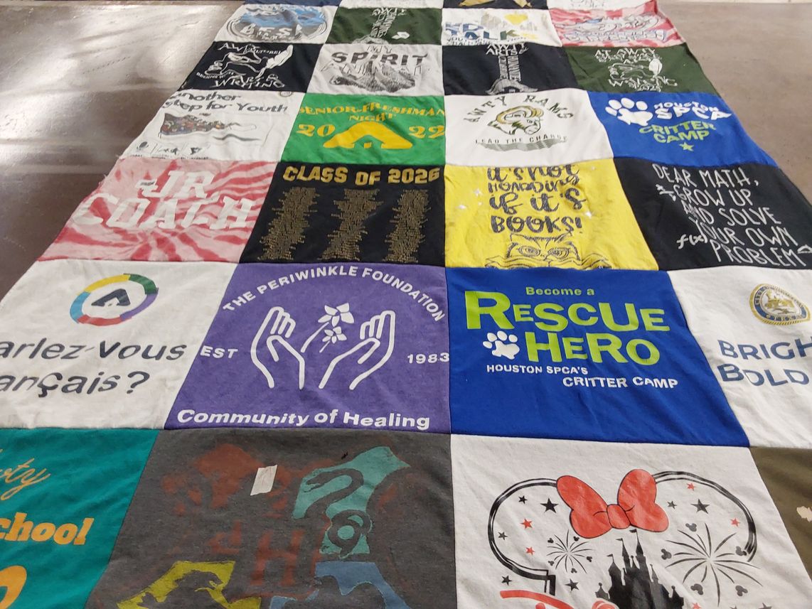 T-shirt quilt with education, animals themes by Lauren from TX