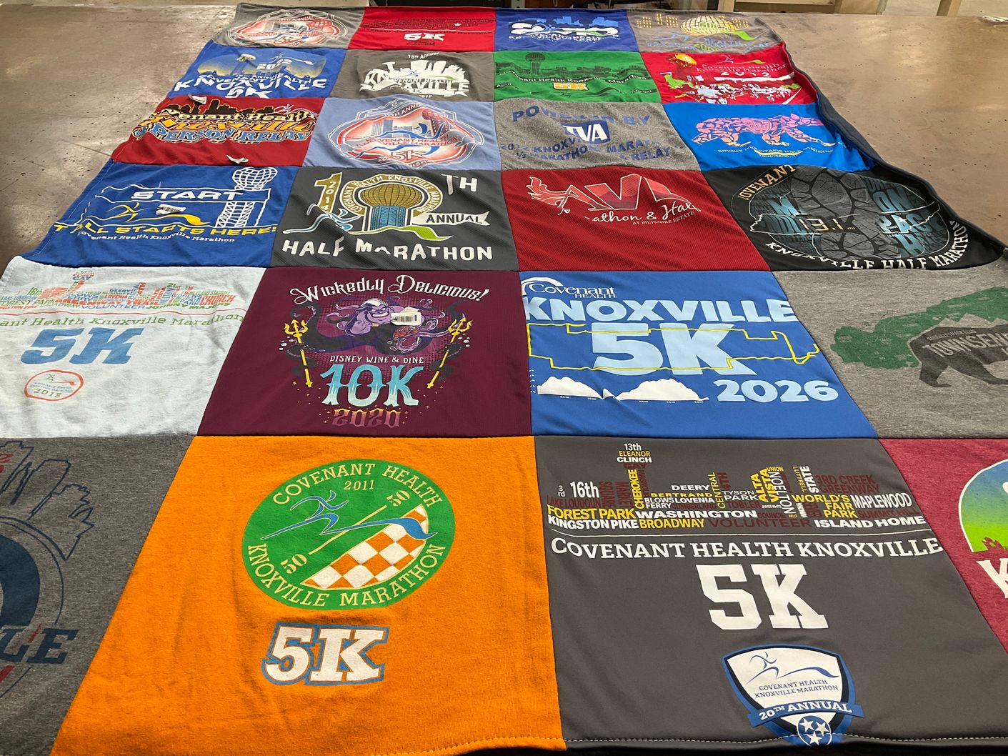 T-shirt quilt with running, marathons themes by Suzanne from TN