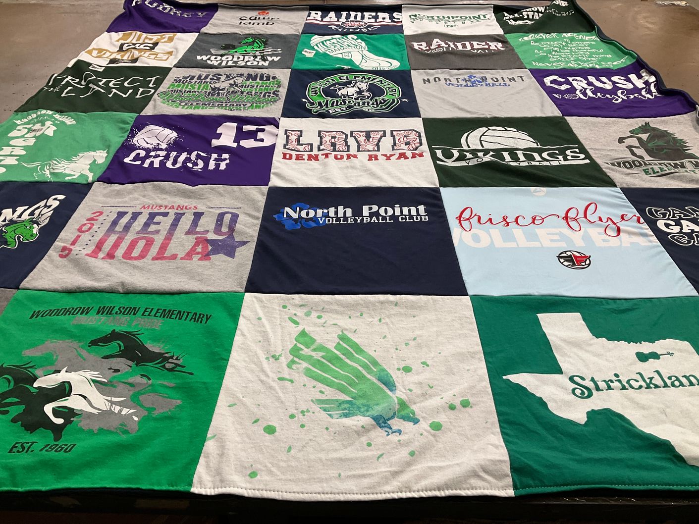 T-shirt quilt featuring frisco flyers volleyball, raiders by Rebecca from TX