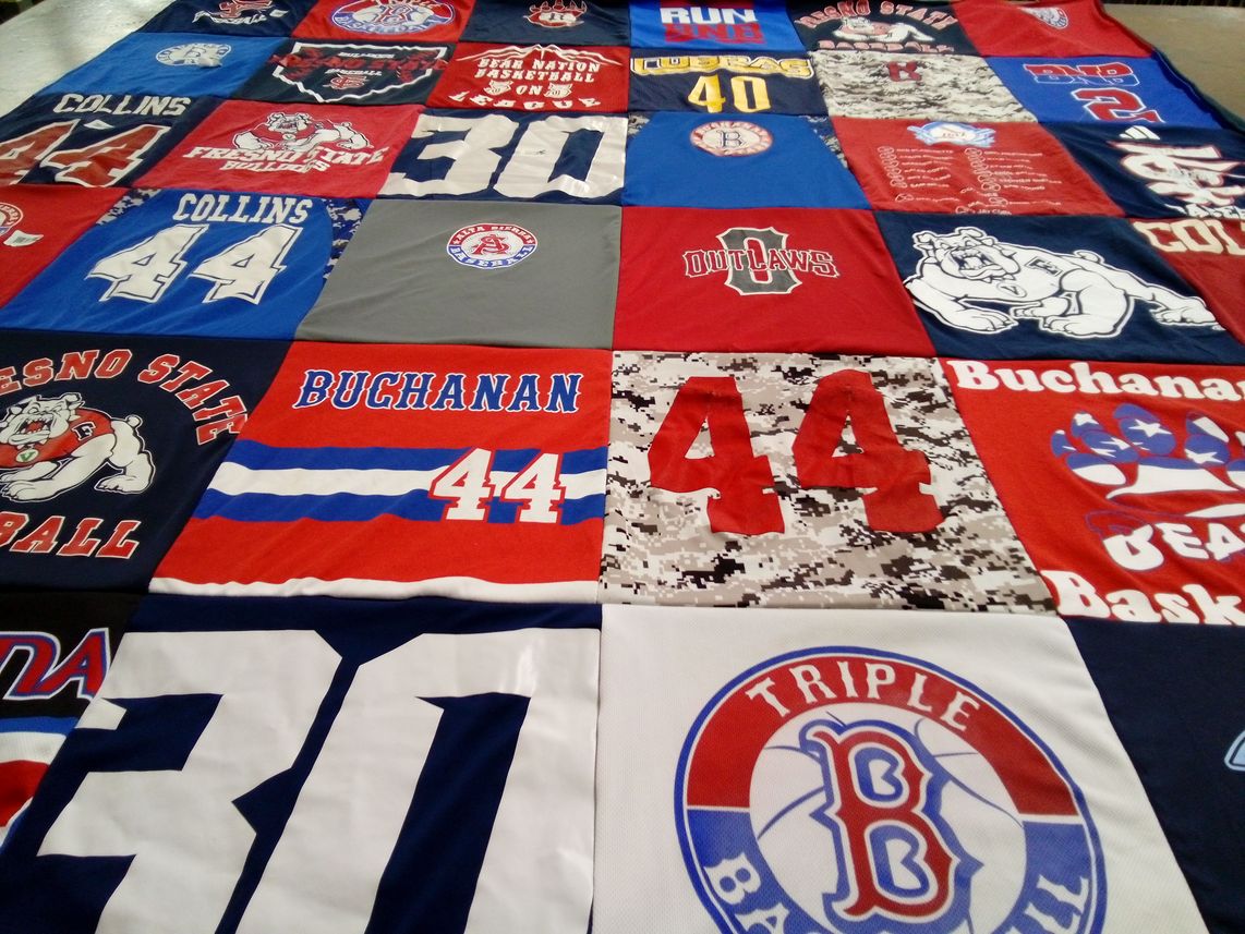 T-shirt quilt from fresno state university, buchanan high school by Kristan from CA