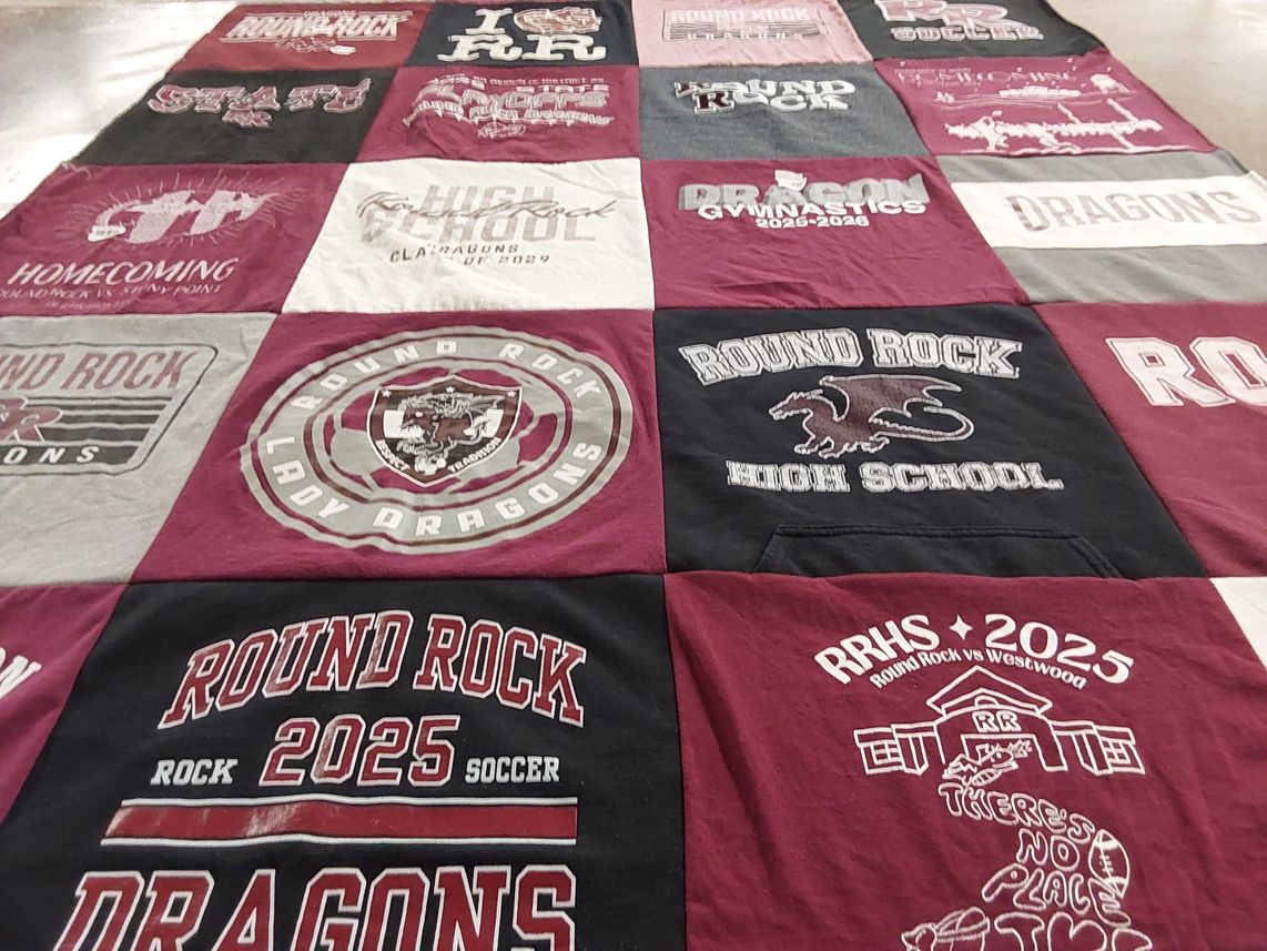 T-shirt quilt featuring round rock high school lady dragons, round rock dragones by Victoria from NM