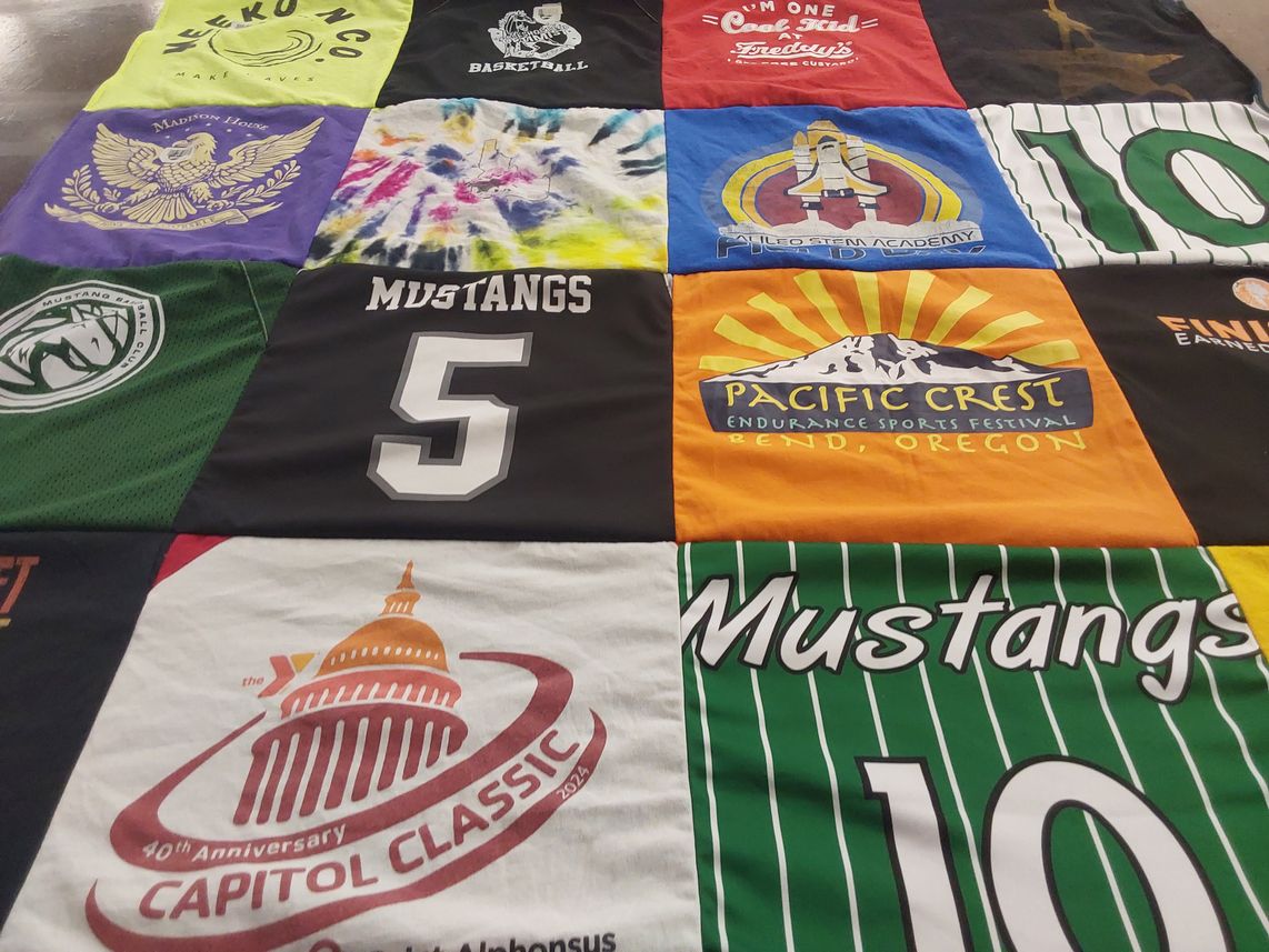 T-shirt quilt featuring mustangs by Karalee from ID