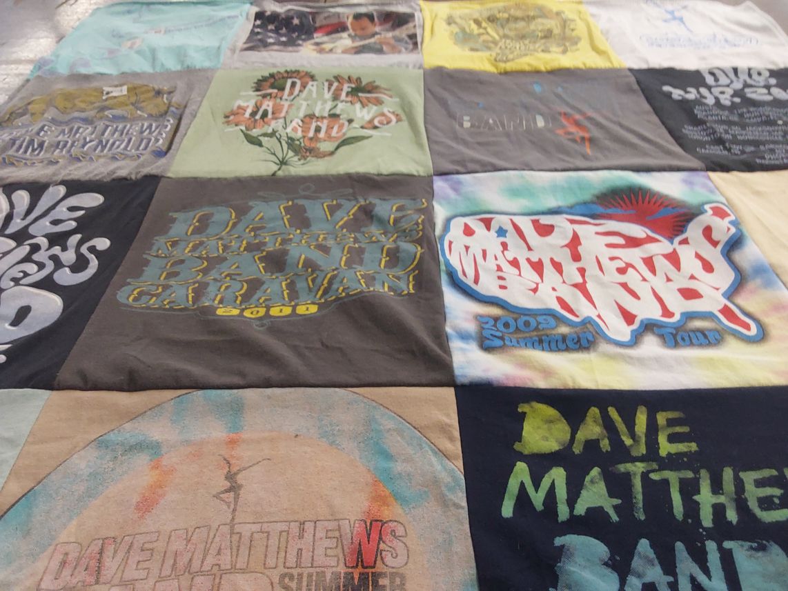 T-shirt quilt with music, concerts themes by Wendy from UT