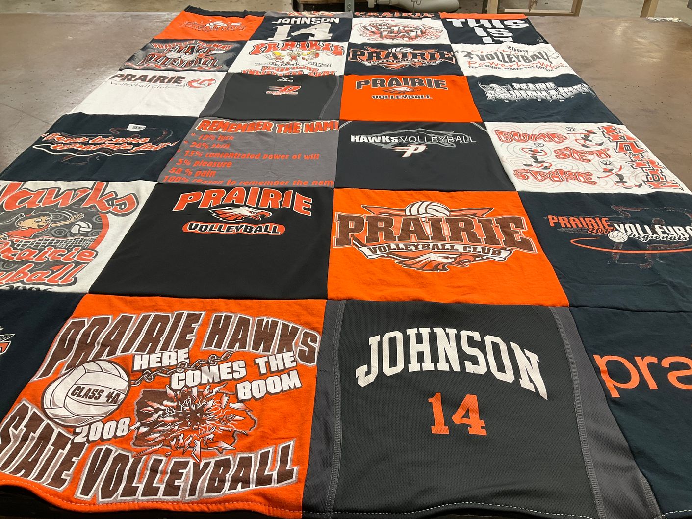 T-shirt quilt featuring prairie hawks volleyball by Jacob from IA