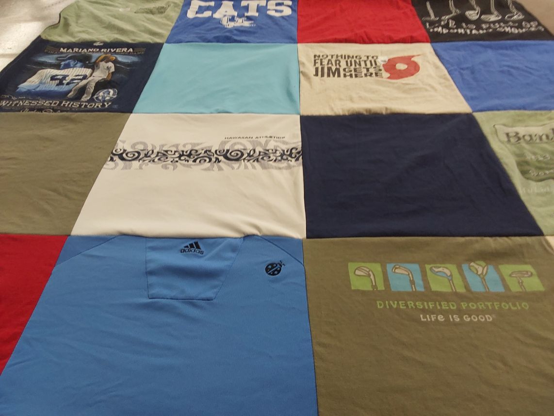 T-shirt quilt with sports, golf themes by Lynda from TN