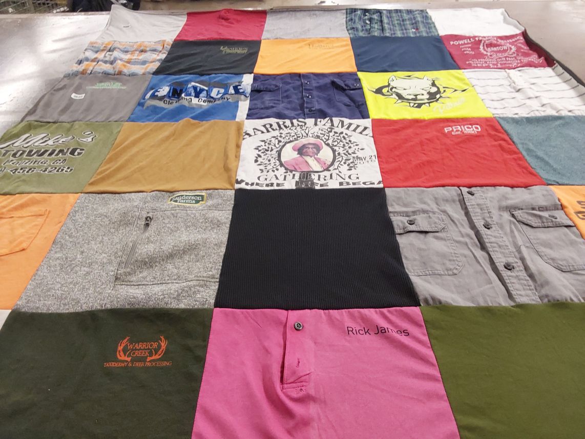 T-shirt quilt with family, gathering themes by Natalie from GA