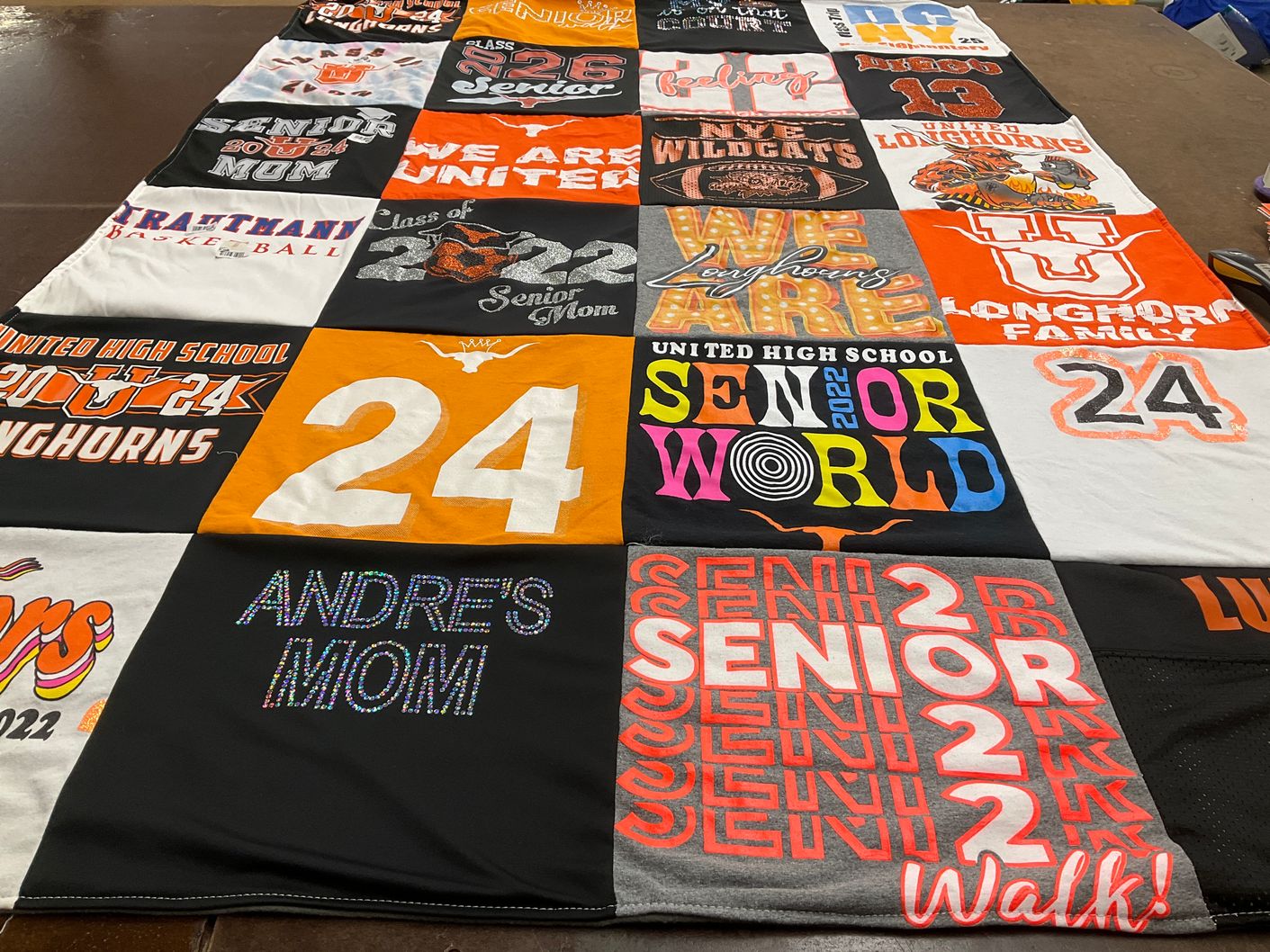 T-shirt quilt featuring longhorns, wildcats by Veronica from TX